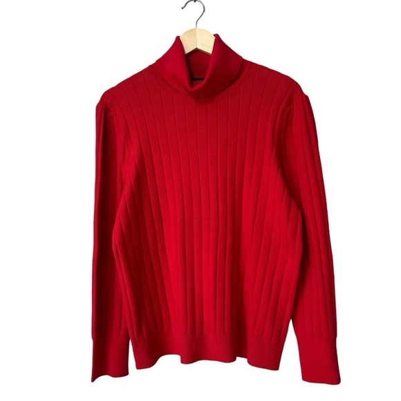 Talbots Puff Sleeve Ribbed Turtleneck Sweater, Red, XL - Picture 3 of 8
